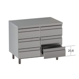 Cassettiera inox con 6 cassetti e alzatina – 800 × 600 × 850 mm – Inox Gastro Shop
