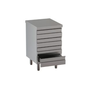 Cassettiera inox con 4 cassetti e alzatina – 500 × 600 × 850 mm – Inox Gastro Shop