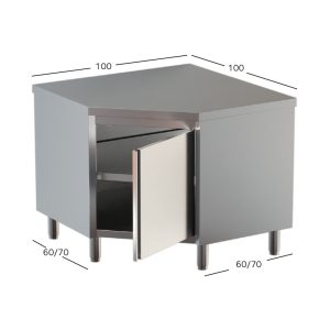 Tavolo armadiato angolare Inox Gastro Shop porta battente, senza alzatina 1000×1000×850 mm – DSTAAPB106