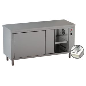 Tavolo armadiato caldo Inox Gastro Shop con porte scorrevoli, senza alzatina – 1200 × 700 × 850 mm – DSTAC127