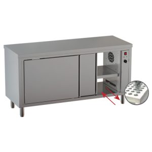 Tavolo armadiato caldo Inox Gastro Shop passante con porte scorrevoli su due lati, senza alzatina – 1700 × 700 × 850 mm – DSTACP177