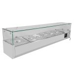 Tavolo pizza refrigerato VAIOTEC EASYLINE 1 porta + 7 cassetti grigio con vetrina refrigerata porta bacinelle 5× GN 1/3 + 1× GN 1/2 – 1510×800 mm