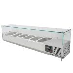 Tavolo pizza refrigerato VAIOTEC EASYLINE 1 porta + 7 cassetti grigio con vetrina refrigerata porta bacinelle 5× GN 1/3 + 1× GN 1/2 – 1510×800 mm