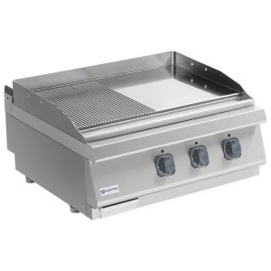 Fry-top elettrico da banco, piastra 1/2 liscia e 1/2 rigata cromata