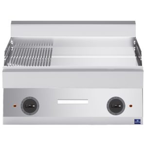 Fry top elettrico da banco, piastra cromata 1/3 rigata e 2/3 liscia