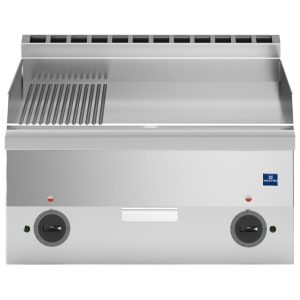 Fry top elettrico da banco, piastra cromata 1/3 rigata e 2/3 liscia