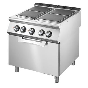 Cucina elettrica su forno elettrico statico GN 2/1, 4 piastre quadre in ghisa