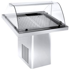 Mastro – Banco pesce refrigerato statico con vetro curvo e chiusura posteriore, 1000 mm – HDC0011
