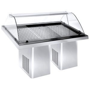 Mastro – Banco pesce refrigerato statico con vetro curvo e chiusura posteriore, 1880 mm – HDC0013