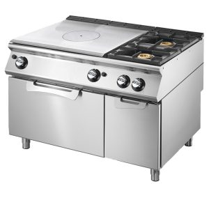 Tuttapiastra gas su forno a gas statico GN 2/1 e vano chiuso + 2 bruciatori