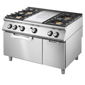 Tuttapiastra gas su forno a gas statico GN 2/1 e vano chiuso + 4 bruciatori