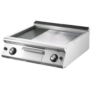 Fry-top gas versione top, 1/3 rigata e 2/3 piastra liscia