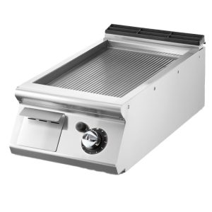 Fry-top gas versione top, piastra rigata cromata