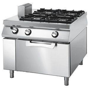 Virtus 1100 – Cucina gas da 4 fuochi su forno a gas statico, bacinelle in acciaio inox, comandi 2 lati – VS110100CFG