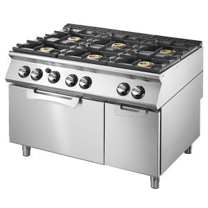 Cucina a gas su forno elettrico statico GN 2/1 e vano chiuso, 6 bruciatori