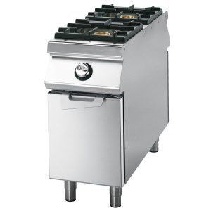 Virtus 1100 – Cucina gas da 2 fuochi su vano con porte, bacinelle in acciaio inox, comandi 2 lati – VS11040PCG