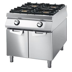 Virtus 1100 – Cucina gas da 4 fuochi su vano con porte, bacinelle in acciaio inox, comandi 2 lati – VS11080PCG