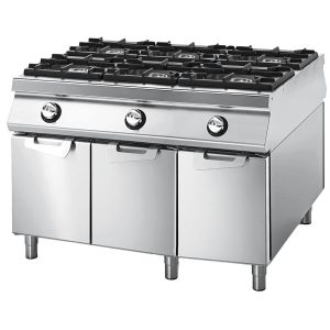 Virtus 1100 – Cucina gas da 6 fuochi su vano con porte, bacinelle in acciaio inox, comandi 2 lati – VS110120PCG