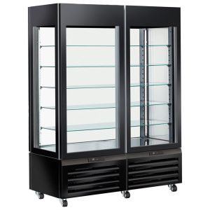 Mastro – Vetrina refrigerata ventilata per pasticceria con 5 ripiani in vetro, 1420 mm, -2°/+10°C - colore nero – BFB0063