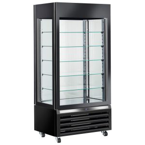 Mastro – Vetrina refrigerata ventilata per pasticceria con 5 ripiani in vetro, 900 mm, -2°/+10°C - colore nero – BFB0062
