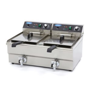 Friggitrice - 2 x 16L - 2 Cestelli - con Rubinetto di Scarico – Maxima 09365011