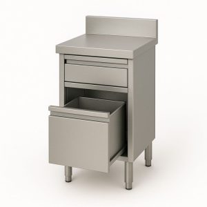 Cassettiera inox con cassetto e bottigliera e alzatina – 400 × 700 × 850 mm – Inox Gastro Shop