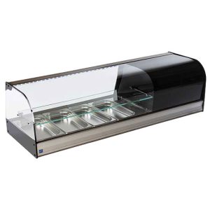Mastro – Vetrinetta tapas refrigerata con vetro curvo e 1 ripiano in vetro, 4x GN 1/3 h=40 mm – TPFR4IA2S