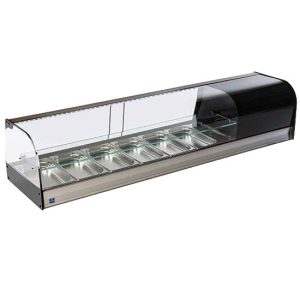 Mastro – Vetrinetta tapas refrigerata con vetro curvo e 1 ripiano in vetro, 6x GN 1/3 h=40 mm – TPFR6IA2S