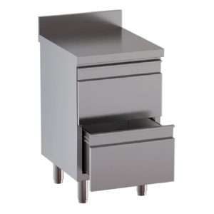 Cassettiera inox con 2 cassetti e alzatina – 400 × 600 × 850 mm – Inox Gastro Shop