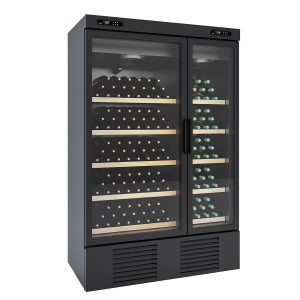 Frigorifero per vino – 1000 L, 2 zone asimmetriche, nero – 11689